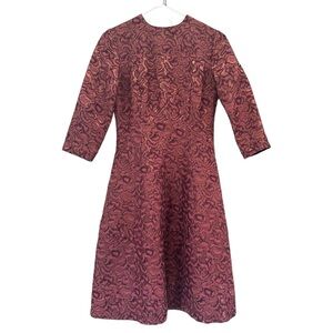 LEGALLY RED Burgundy Jacquard Brocade 3/4 Sleeve Fit and Flare dress, size 2